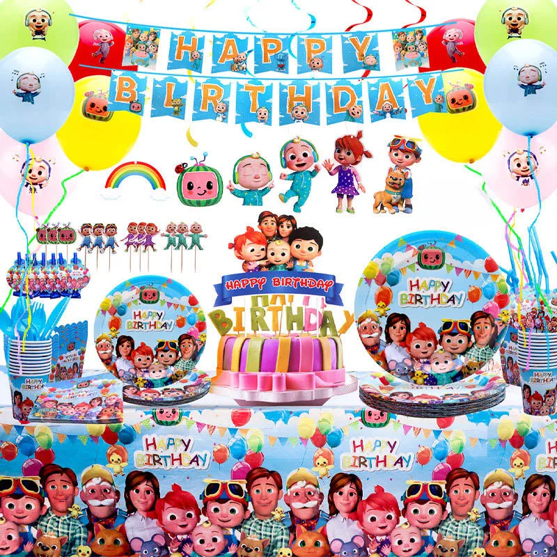 

Cocomelon Birthday Party Supplies helium Balloon Kid Faovr Party Decoration Paper Cup Plate Flag Sling Hat Baby Shower Boy Gift