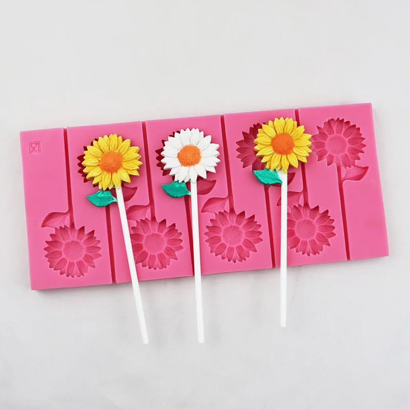 

8 Sunflower Lollipop Silicone Mold, Cake Decorating DIY Baking Mold with 20 Sticks