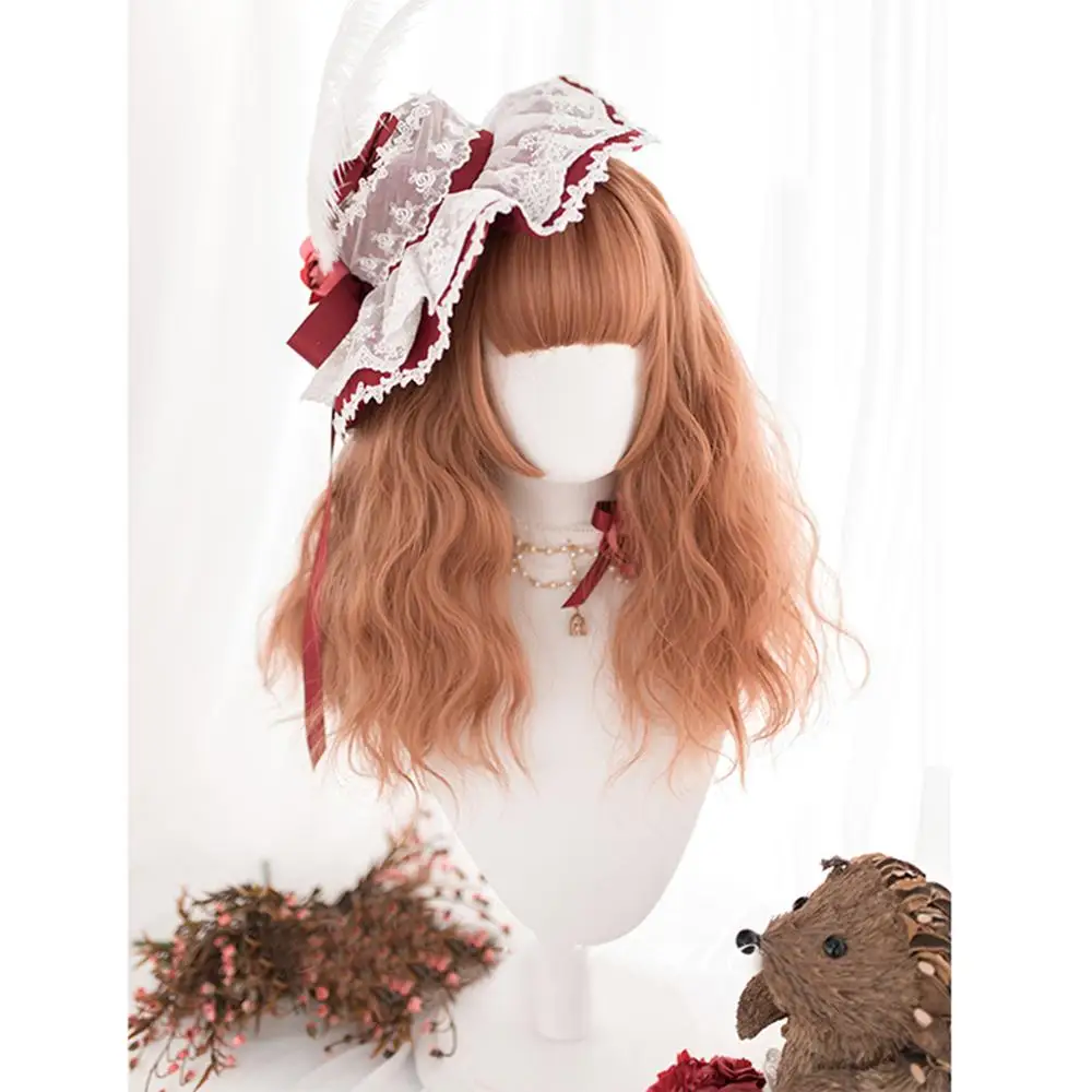 

CosplayMix 45CM Lolita Cute Medium Curly Orange Ombre Bangs Cute Halloween Synthetic Hair Women Cosplay Wig+Cap