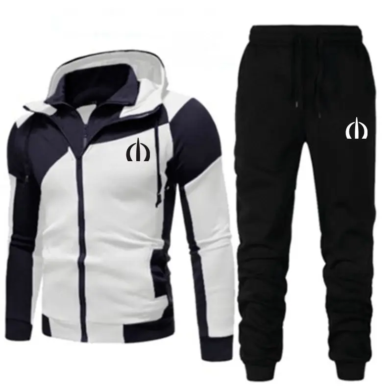 

2021 Tracksuit Men 2 Pieces Set Sweatshirt + Sweatpants Sportswear Zipper Hoodies Casual Mens Clothing Size M-3XL