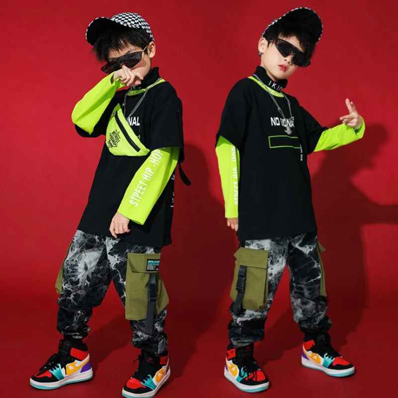 

Детская уличная одежда в стиле хип-хоп, свободная толстовка с длинным рукавом, камуфляжные брюки-карго для девочек и мальчиков, костюм для д...