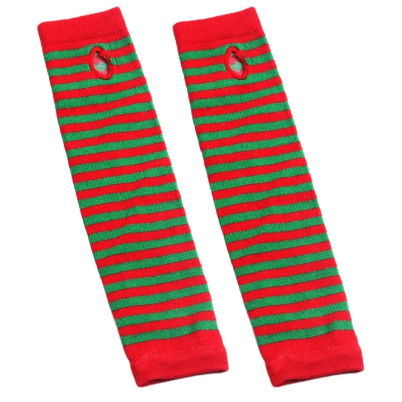 

Women Winter Cable Knitted Long Fingerless Gloves Striped Thumbhole Arm Warmers X5XA