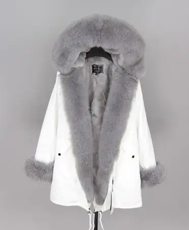 3 faux fur liner Натуральная меховая белая хлопковая куртка зимняя женская меховая куртка парка подкладка из натурального кроличьего меха с лисьим меховым воротником с планкой добавляют манжеты - Цвет: 3 faux fur liner