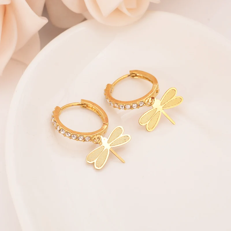 Классические висячие серьги золотого цвета ювелирные изделия в виде стрекозы