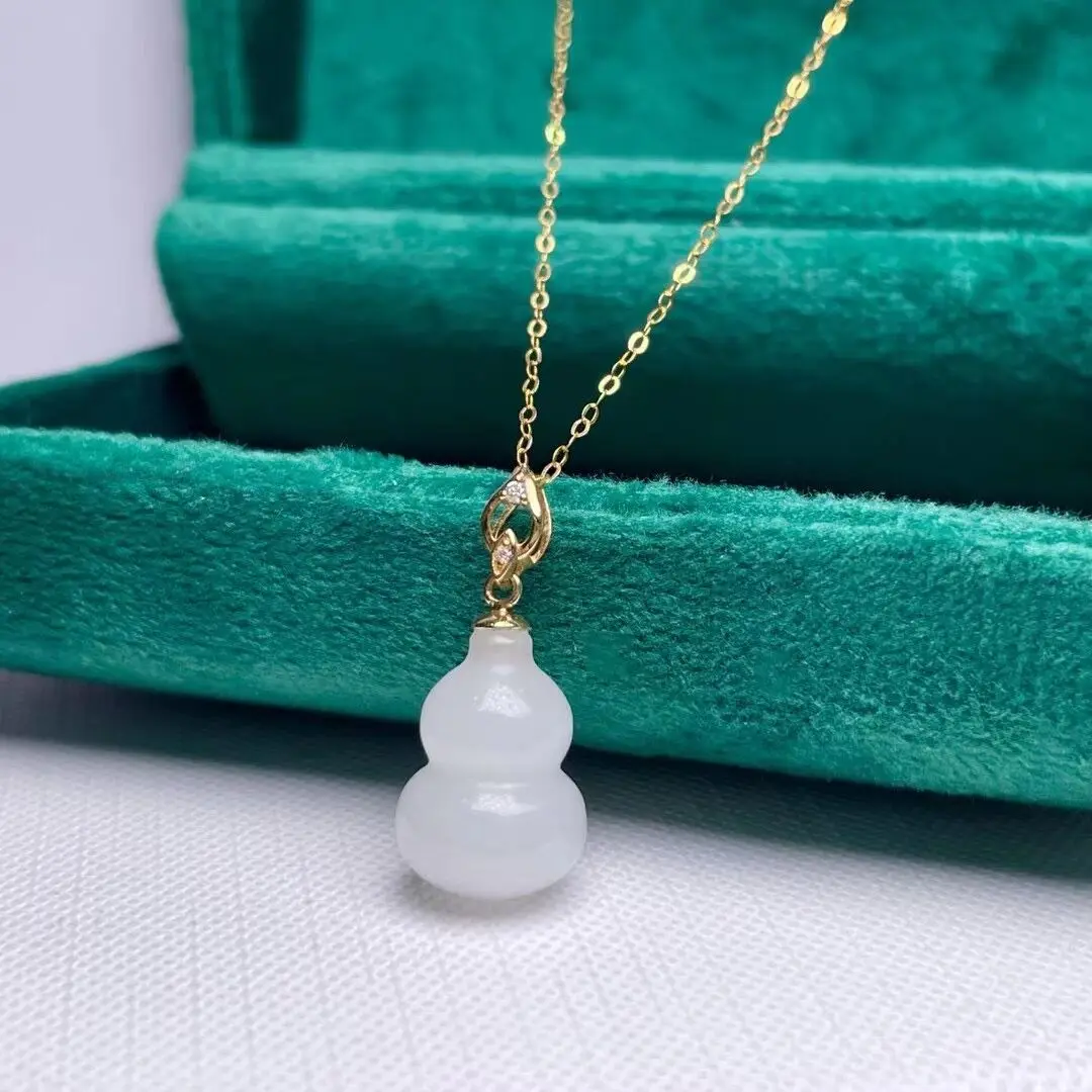 

SHILOVEM 18k YELLOW gold real Natural white Jasper pendants classic fine Jewelry women none necklace new 10*14mm mymz1014551hby