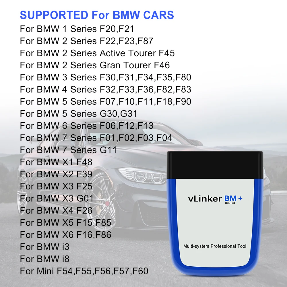 Vgate vLinker BM+ ELM327 V2.2 For BMW Scanner Wireless BT4.0 wifi OBD 2 OBD2 Car Diagnostic ELM 327 Auto Tool Bimmercode |