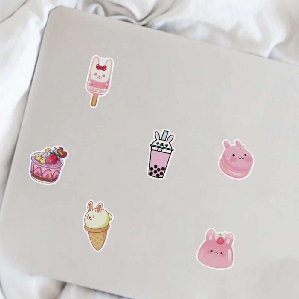 Pegatinas de conejo Kawaii de postre, calcoman&iacute;as de comida rosa, bricolaje, tel&eacute;fono, diario de recortes, port&aacute;til, pegatinas de juguete para ni&ntilde;os impermeables, 10/30/50 Uds.-3