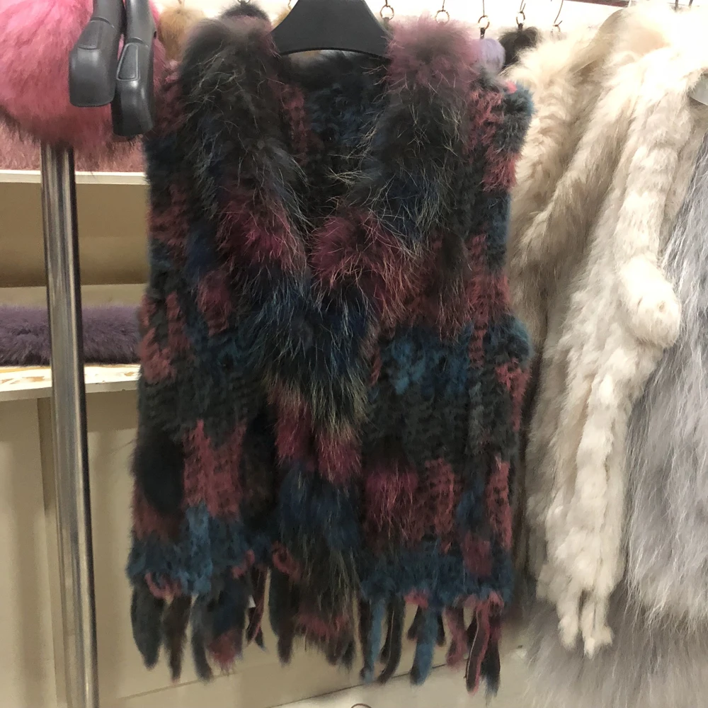 Оптовая продажа Женский вязаный жилет из натурального кроличьего меха с