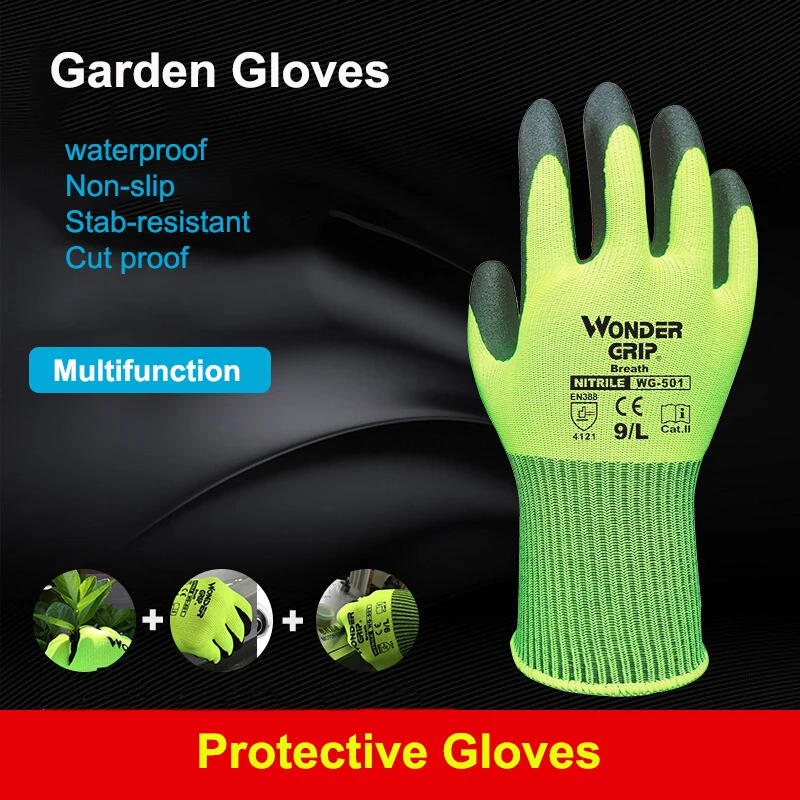 

2PCS Garden Gloves Nitrile Rubber Universal Household Garden Cleaning Gloves Quick Easy to Dig and Plant Protective Gears Tools