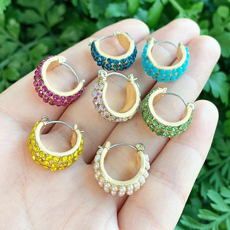 

KOMi Boho Turquoises Acrylic Beads Pearl Yellow Layered mini Gold Hoop Dangle Earrings for Women Earrings Jewelry Brinco K5078