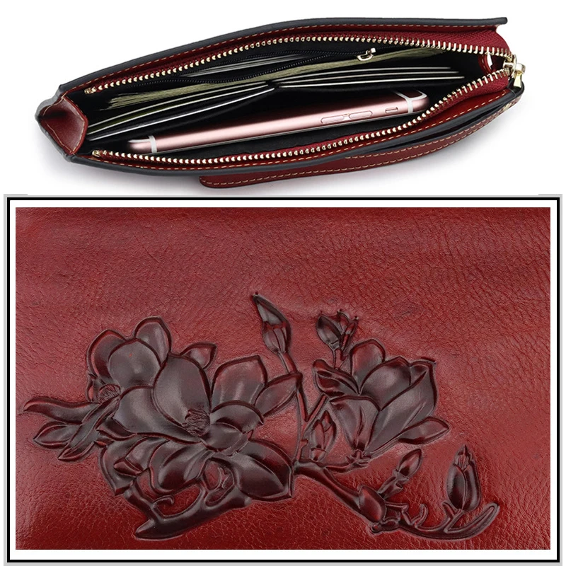 

Cow Leather Women Wallets Popular Zipper Female Money Bags Genuine Leather Ladies Cash Pocket Card Holder Coin Clutch Purses