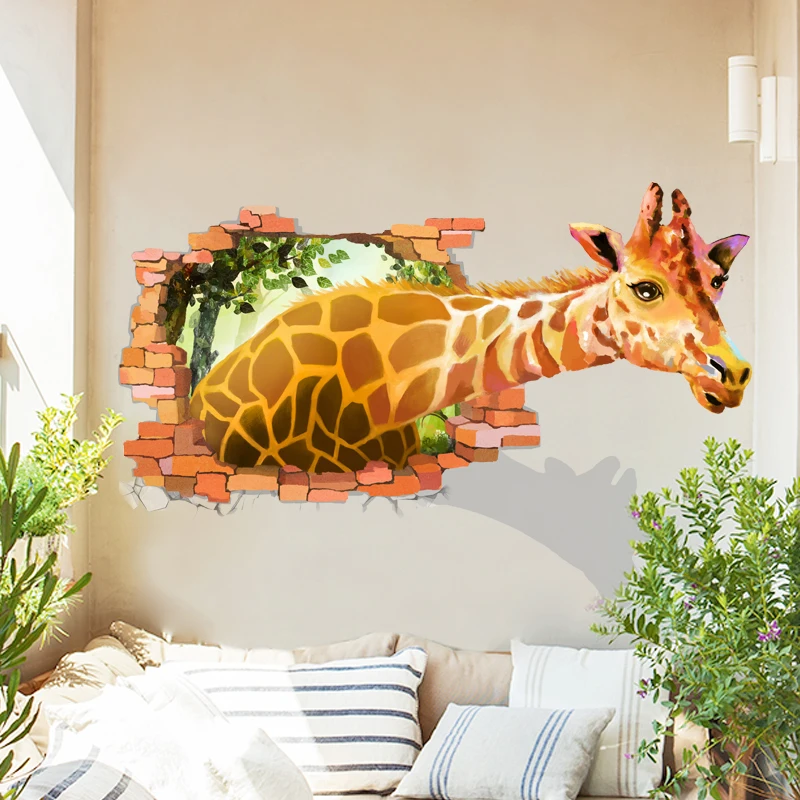 

Creative 3D Effect Giraffe Wall Sticker for Kids Room Bedroom Background Decoration Animal Art Decals DIY Wallpaper Home Decor
