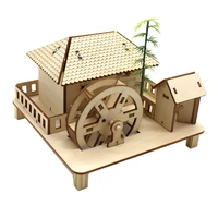 3d wooden puzzles diy assembly house tree water mill architectural model childrens educational toys kids boys birthday gifts