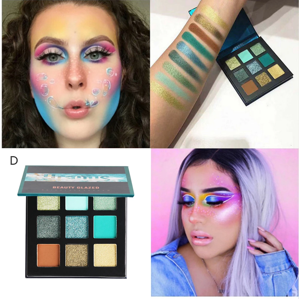 Глазурованная Косметика Тени для век палитра макияжа Кисти 9 цветов мерцающие