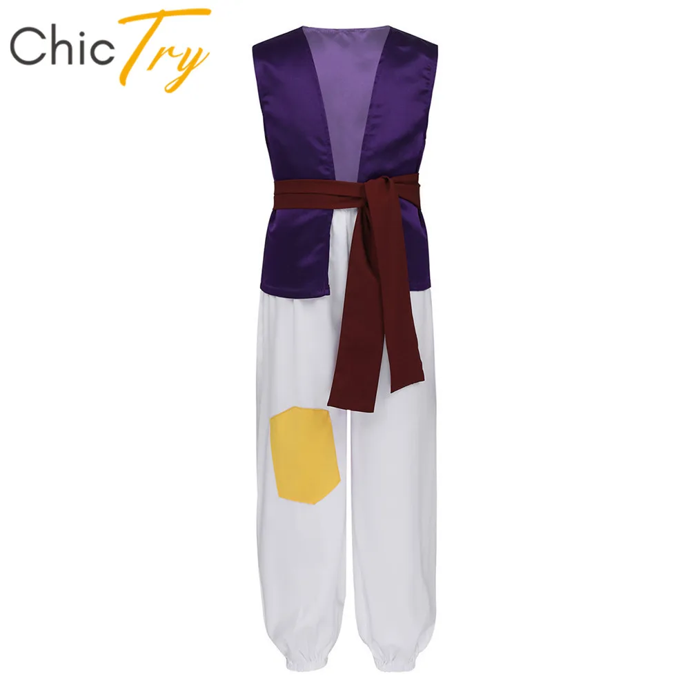 

ChicTry Kids Boys Arabian Prince Costume Vest Tops with Pants Belt Set Toddlers Birthday Theme Party Roleplay Halloween Outfit