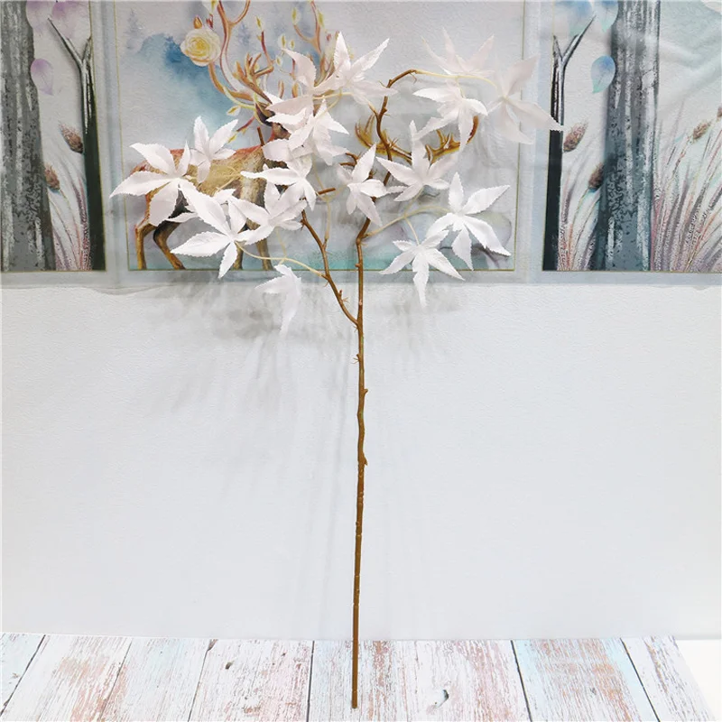 78cm White 78 см 4 вилки поддельные кленовые листья Букет большой искусственный ветка дерева осенние листья растения для свадьбы домашние украшения для Хэллоуина - Цвет: 78cm White