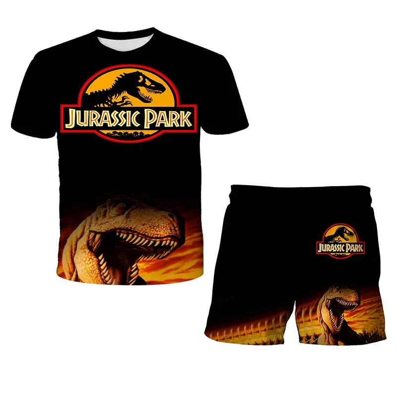 

4-14y Jurassic Park Children's Boys Hot Summer 3d Printing Animation Cartoon Character Kids T-shirt Short Sleeve Fashion Suit