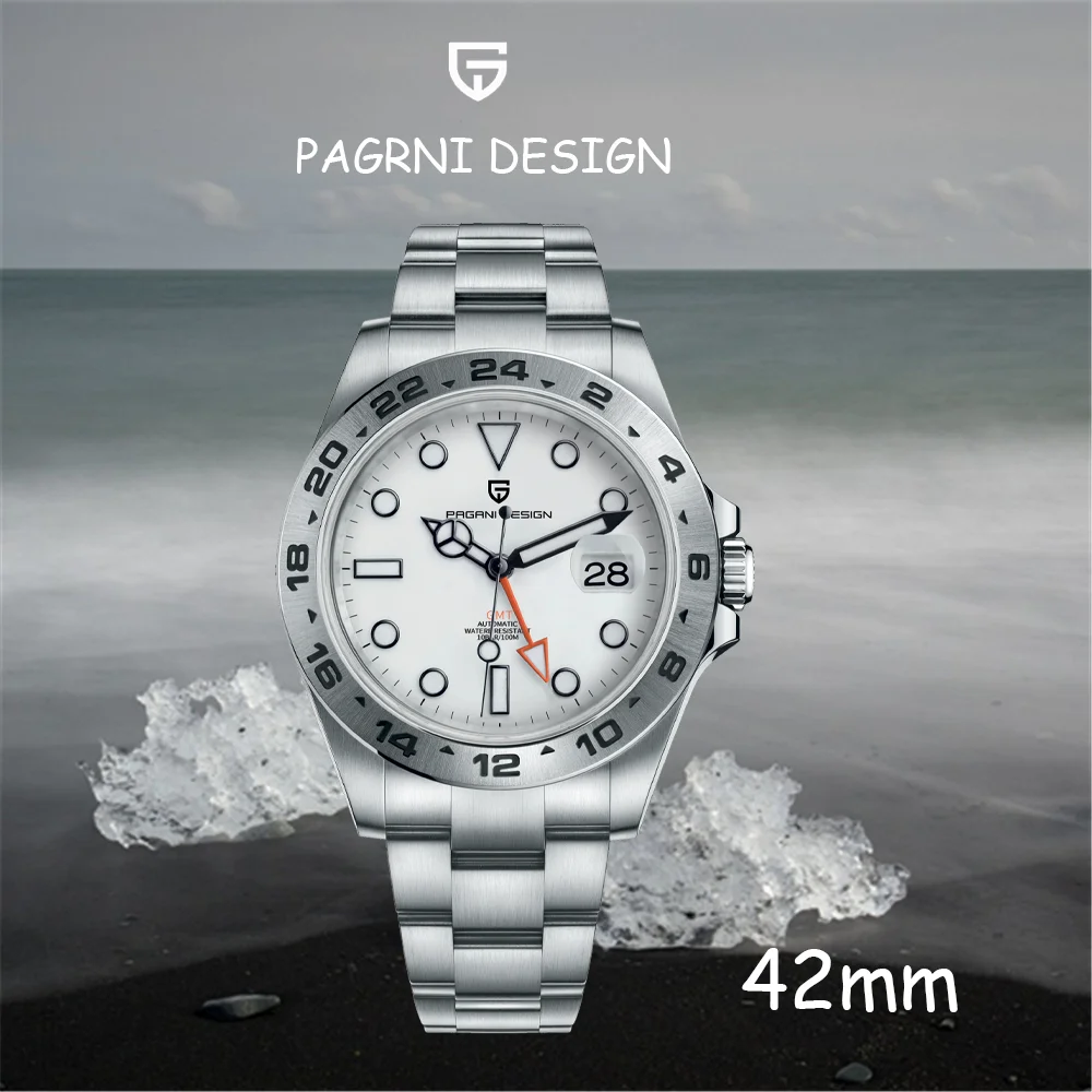 

2021 Pagani Design New High End 42mm Orange GTM Time Zone Luminous Pointer Clock 316L Stainless Steel 100m Waterproof Wristwatch