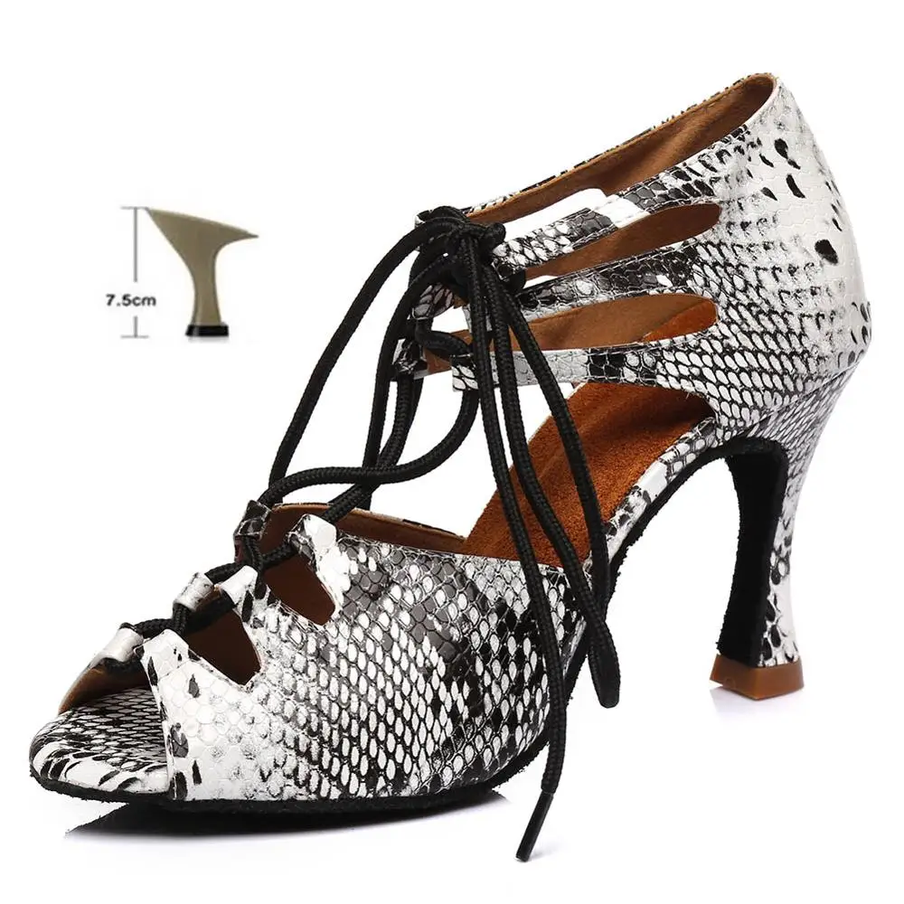 Black White 7.5cm Новые женские свадебные туфли женские Туфли для латинских танцев Бальные латинских танцев Высокий каблук Обувь для танцев высокий каблук горячая распродажа - Цвет: Black White 7.5cm