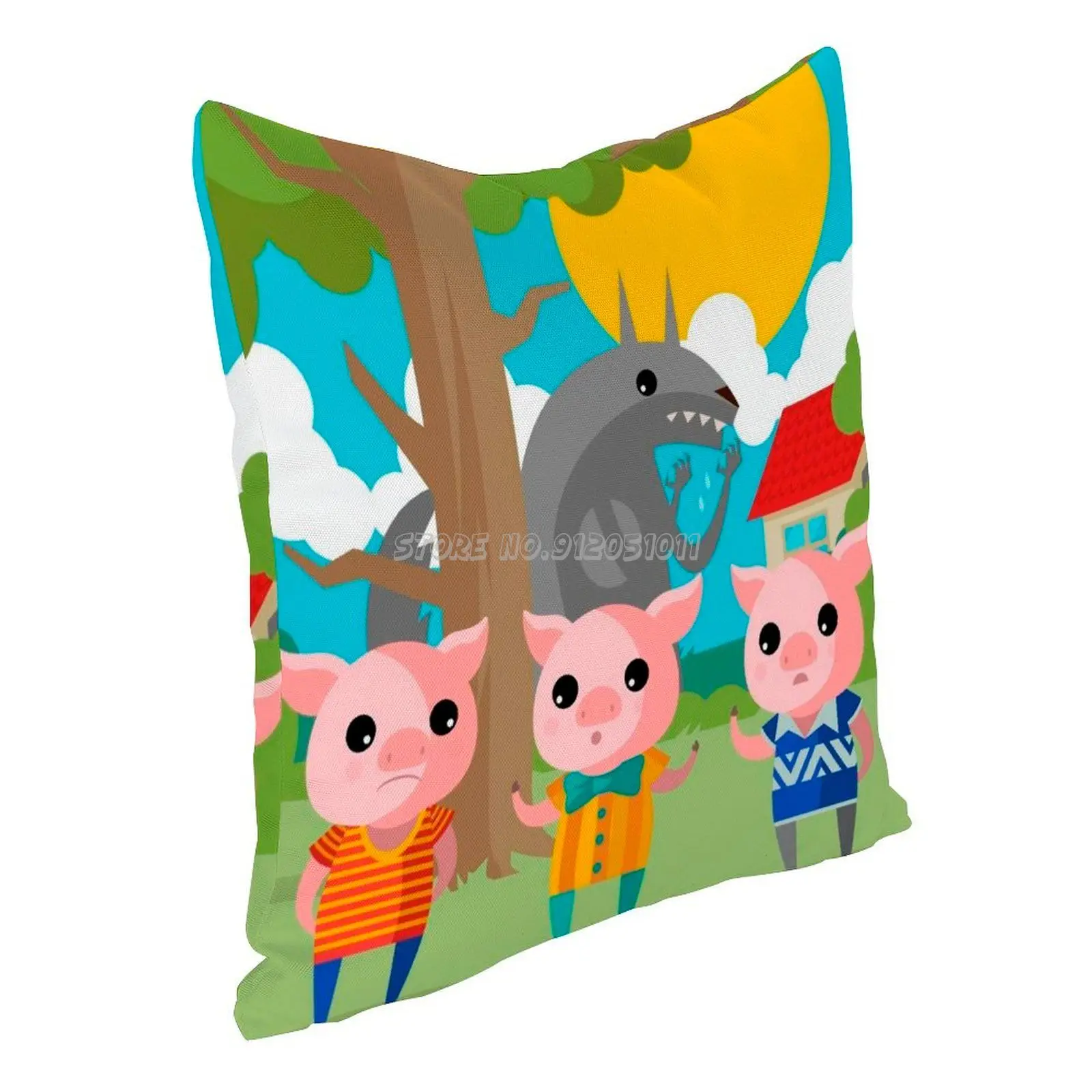 Three Little Pigs Tale Pillow Case Home Decorative Square Printing Cover Throw Sofa Cushion Grass Tree Sun House Forest V | Дом и сад