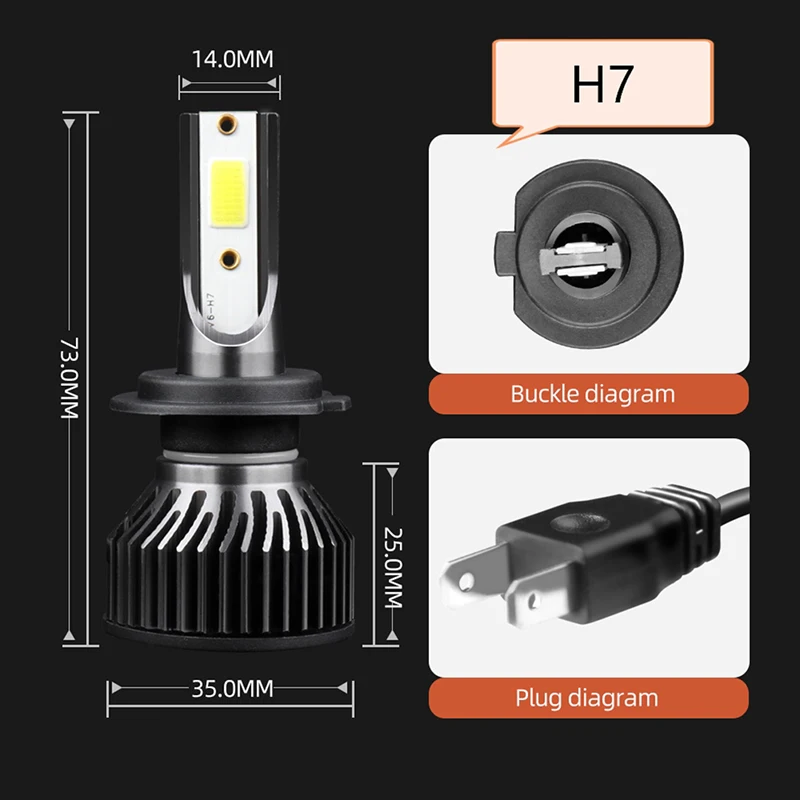 

2PC H7 LED Headlight Conversion Kit COB Bulb White High Power 6000K