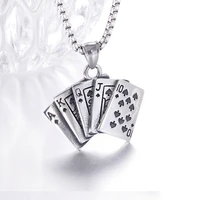 trendy playing card shape pendant necklace mens necklace fashion metal sliding pendant punk necklace accessories party jewelry