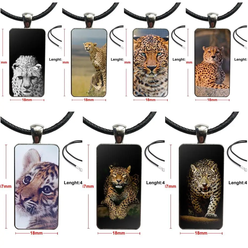 For Women Cute Baby Cheetah Full Speed Sunset Glass Cabochon Pendant Necklace Rectangle Fashion Necklace