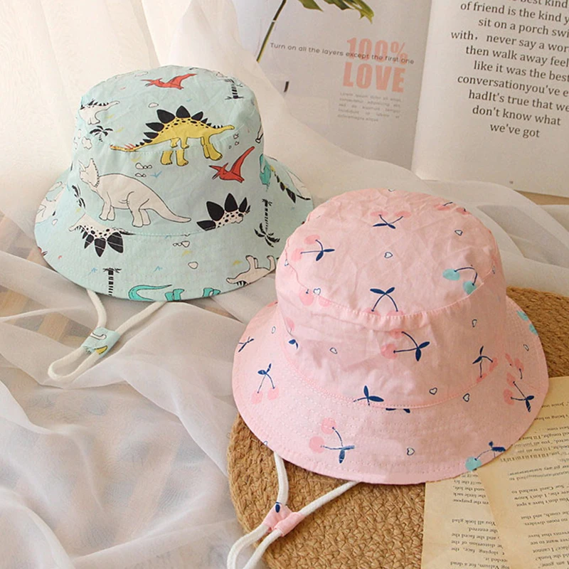 

Cute Dinosaur Print Baby Hat Cartoon Fruit Kids Girl Boy Bucket Cap Spring Summer Outdoor Children Toddler Beach Sun Hat
