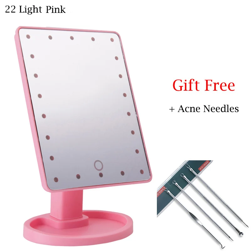 22Light Pink Зеркало для макияжа с подсветкой, светодиодный светильник, портативное складное настольное косметическое зеркало 16/22 светодиодный светильник, сенсорное зеркало с подсветкой косметическое зеркало зеркало складное - Цвет: 22Light Pink