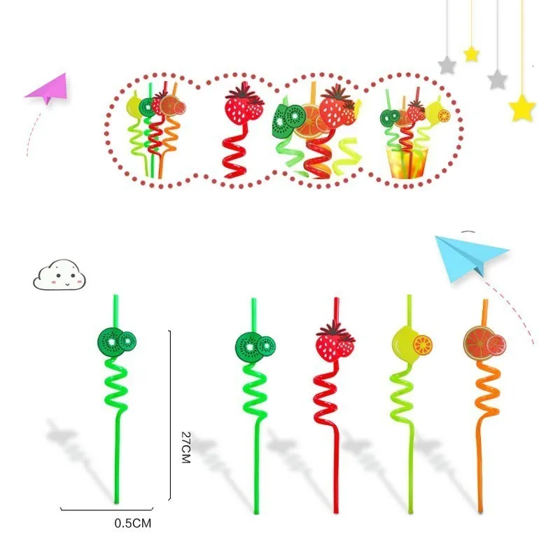 

4Pcs/Pack Fruit Shape Party Straw Reusable Straws Jungle Birthday Party Festive Supplies Holiday Decoration Drinking Straws