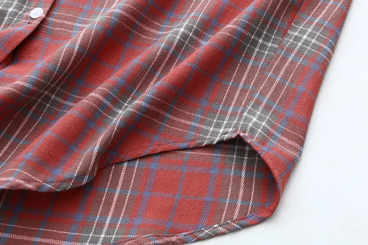 

Women's Long Sleeve Shirt Autumn Spring Blouse Casual Plus Size Loose Plaid Shirt Chemise KKFY4851