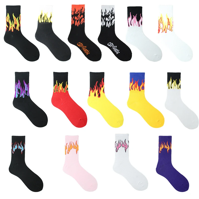

Flame Unisex Socks Fashion Harajuku Western Street Hip Hop Skateboard Man Woman Socks Trendy Cotton Breathable Mid. Novelty Sox