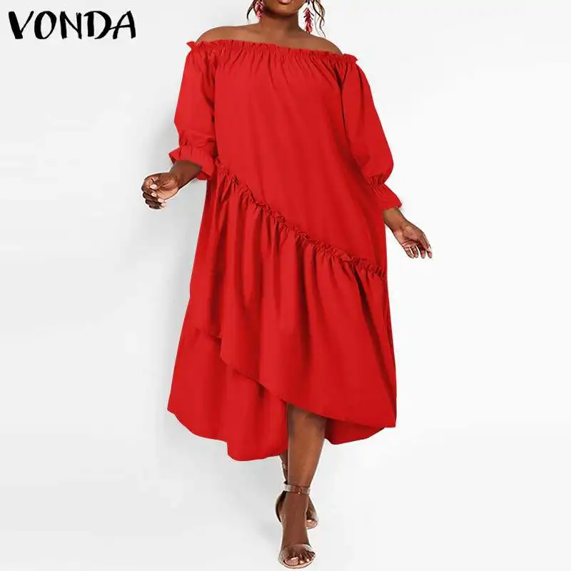 

Модное летнее женское платье VONDA для вечеринки с длинным рукавом, асимметричный миди-сарафан в богемном стиле, сексуальное Плиссированное п...