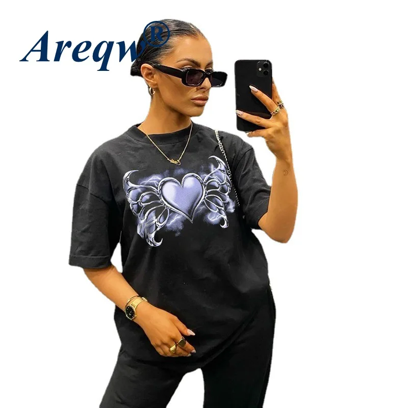 

Love Print T-shirt Women 2021 New Black Round Neck Loose Short-sleeved T-shirt Women T-shirt Top