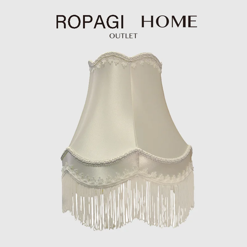 European Home Art Lamp Shade European Style Modern Handwork Luxury Fringed Cloth Lampshades For Bedroom Hotel Lobby Spider Beige