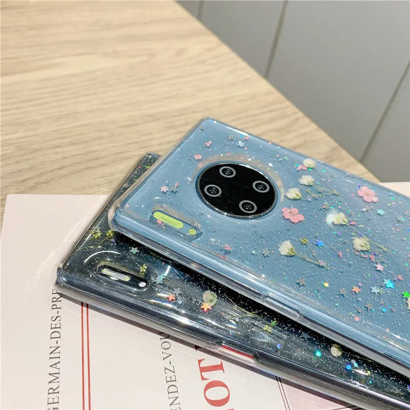 Чехол для Huawei P40 P30 P20 Mate 20 30 Pro Nova 7 6 5 SE прозрачный чехол из ТПУ с блестками и