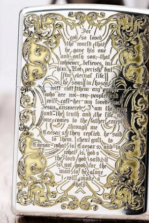 

ZHY Chrome five-sided carving 3D Jesus cross Christ THE holy bible carving lighter