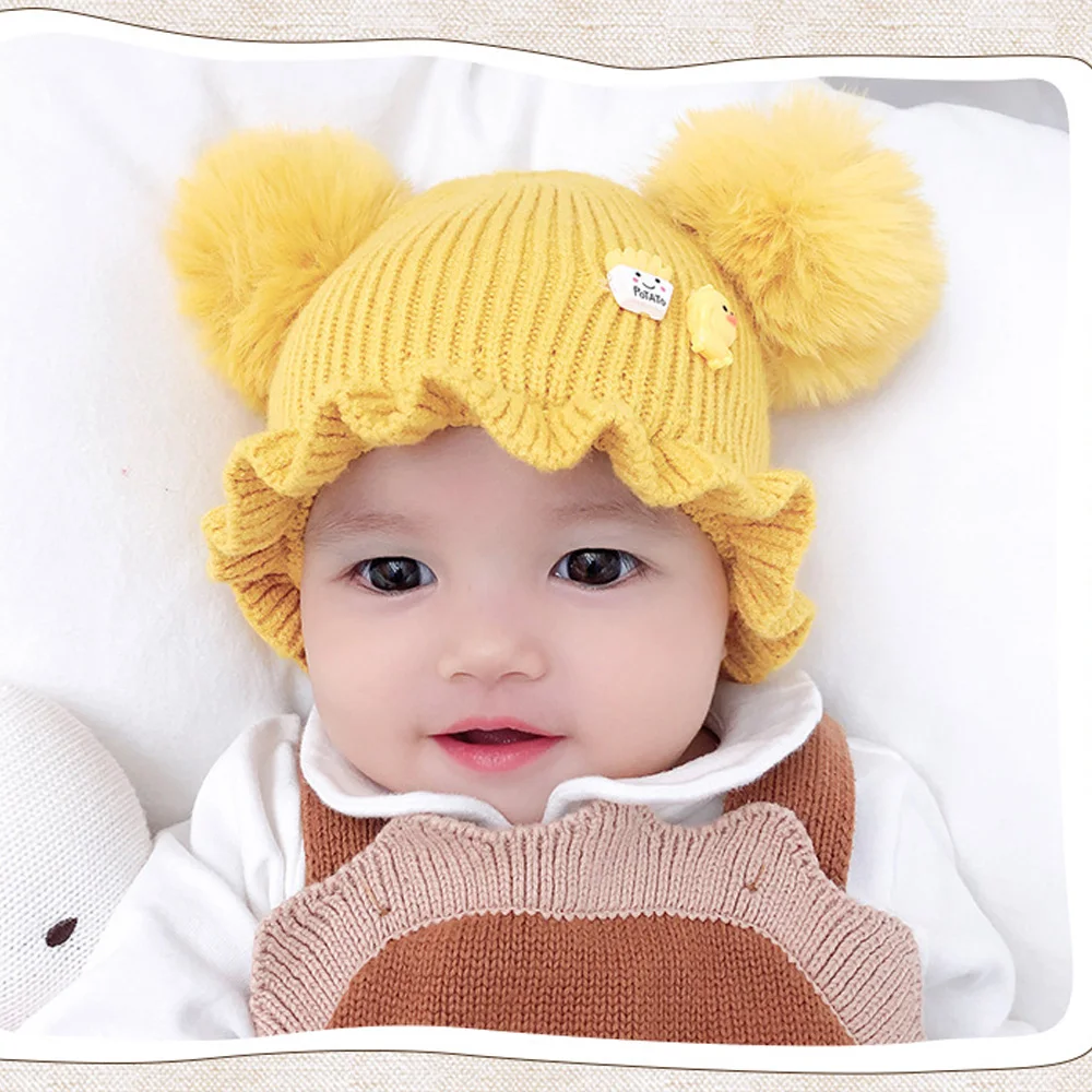 

Lovely Pompom Balls Baby hat Girls Boys Winter Warm Knitted Hat Outdoor Cap