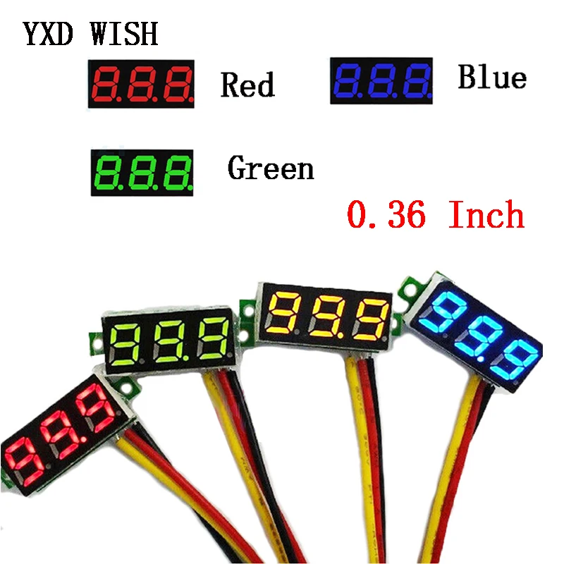 

5PCS 0.36 Inch 0.36" Digital Voltmeter Red Green Blue DC 0V-100V Three Lines 3 Digit Voltage Panel Meter Detector Monitor Led
