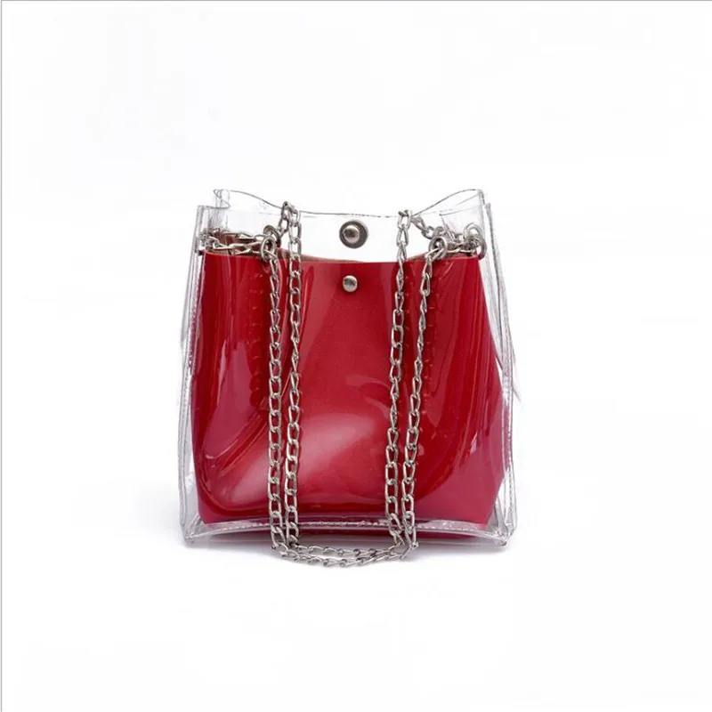 

PVC Women Messenger Cross Body Bag Chains Candy Color Jelly Summer Beach Bag Women Handbag Transparent Fashion Shoulder Bags PU