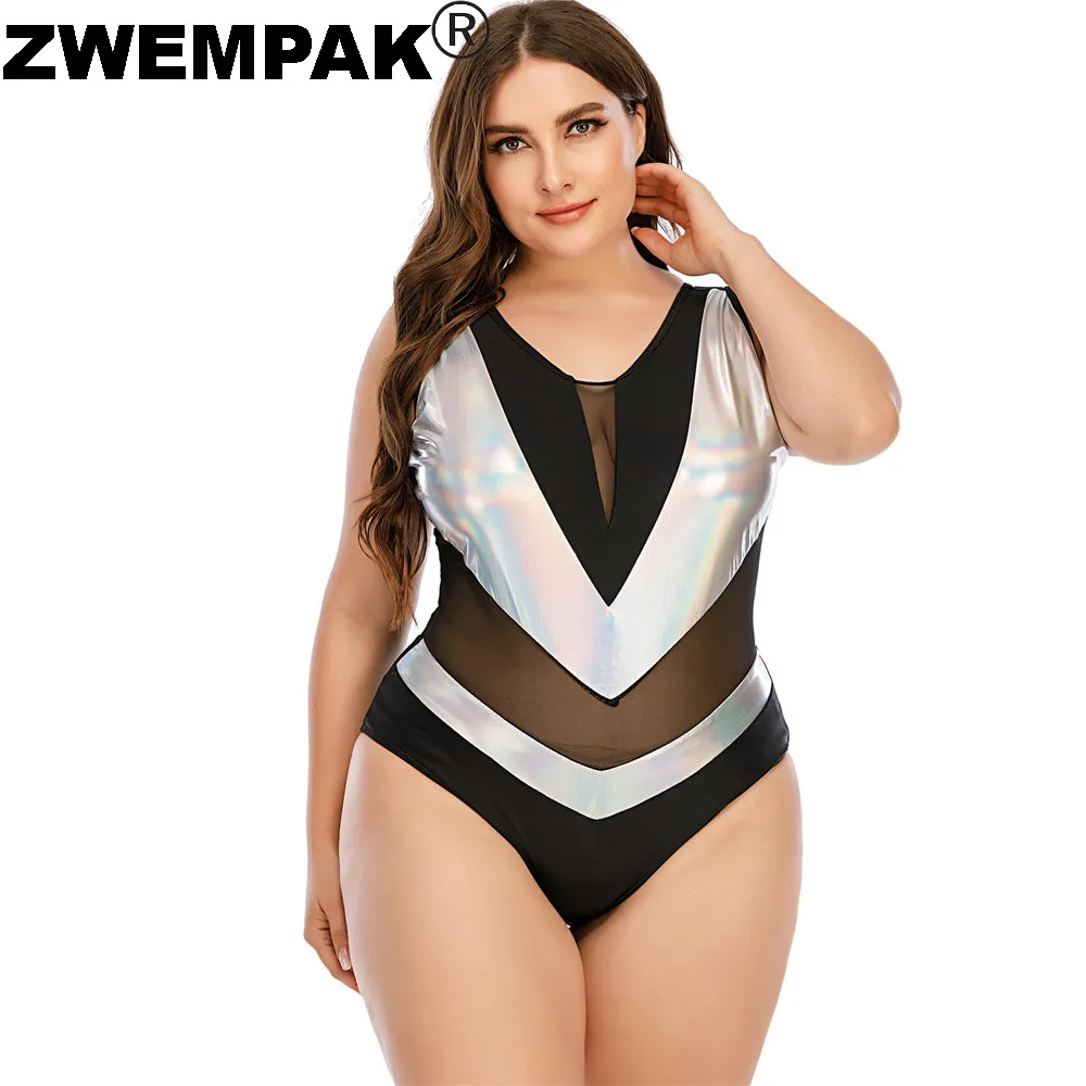 Летний женский слитный купальник черный/серебристый контрастный цвет боди