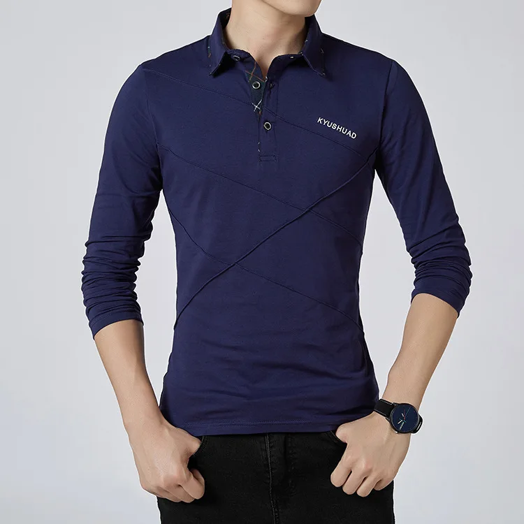Мужская хлопковая рубашка поло с длинным рукавом надписью|Поло| |