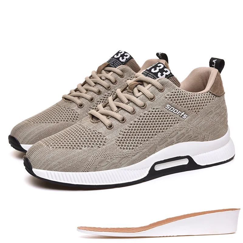 Khaki Men Sneaker Misalwa/Мужская обувь, визуально увеличивающая рост; сезон весна-лето; повседневные кроссовки; мягкая повседневная обувь для молодых мужчин; Flyknit - Цвет: Khaki Men Sneaker