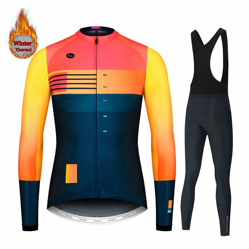 Spain Men Long Sleeve Winter Cycling Clothing MTB Ropa Ciclismo Hombre Triathlon Thermal Fleece Cycling Jersey Bib Pants Set