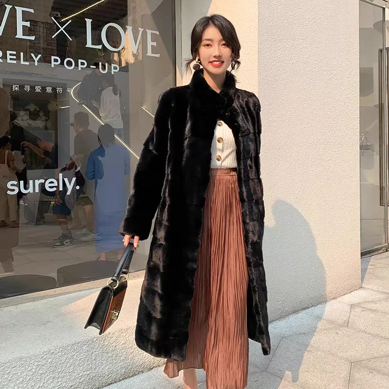 Шуба из натурального меха норки женская зимняя шуба со стоячим воротником модная