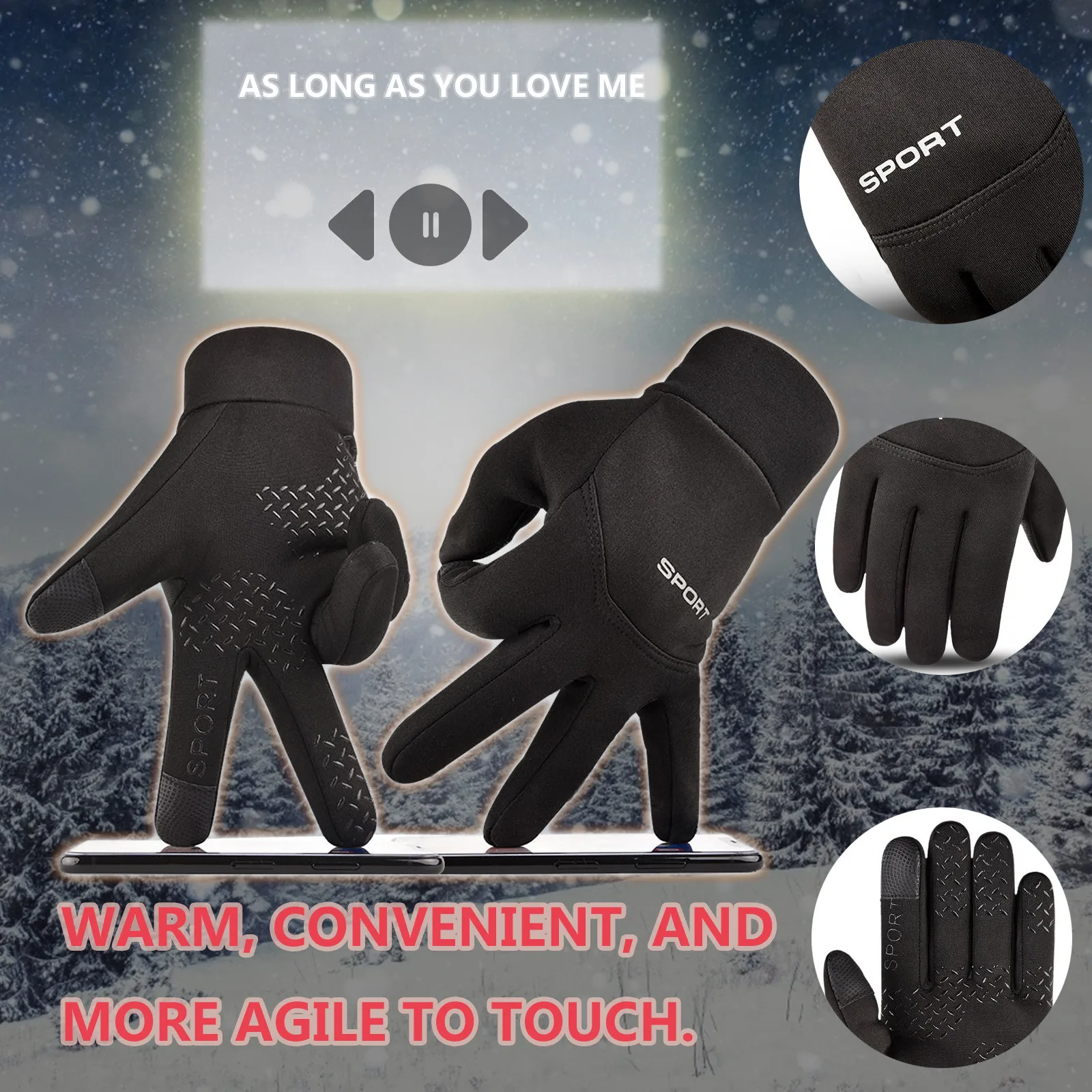 

Touch-screen Gloves Bike Gloves Winter Thermal Windproof Warm Full Finger Gloves Anti-slip Men Women Outdoor Bicycle Mittens