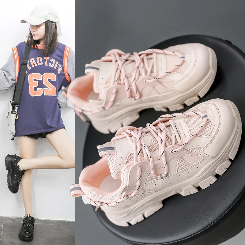 

Женские кроссовки из дышащей кожи, на толстой подошве, 5 цветов