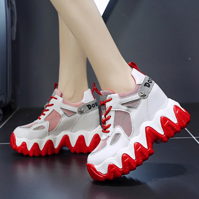 

2020 New Spring Women High Platform Sneakers Height Increasing Autumn Casual Shoes Thick Sole Breathable Mesh Shoes Woman