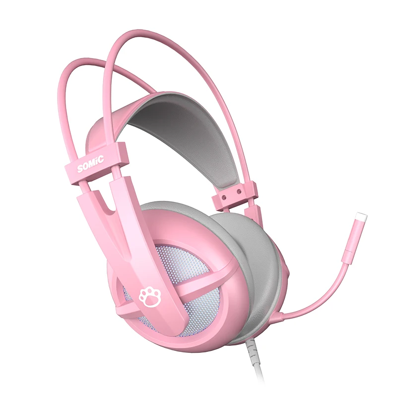 

Somic PINK Gaming Headset 7.1 Surround-Sound G238 Cat Ear Stereo Noise Cancelling Head Phone Vibration LED USB Headsets for Girl