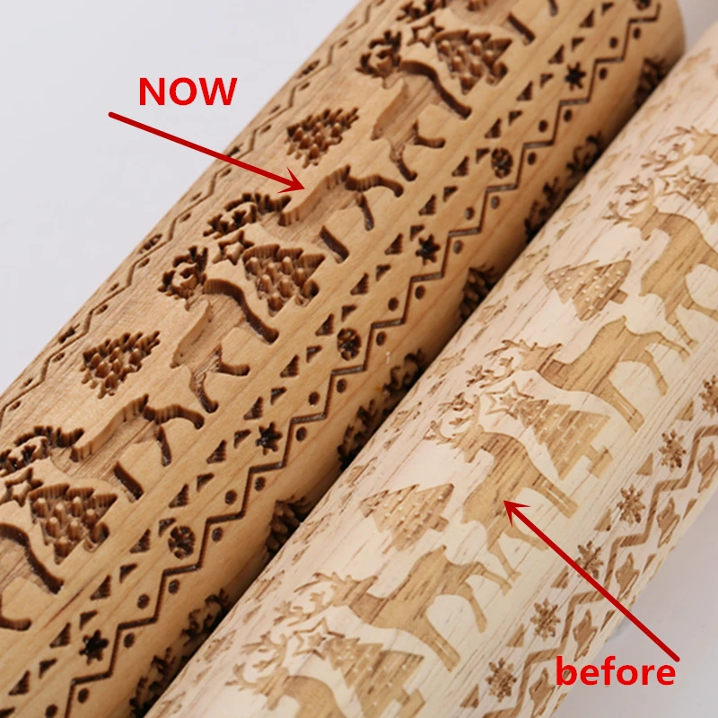 

DIY Manual Christmas Embossing Rolling Pins Designe Patterns Wooden Roller Baking Embossed Cookies kitchen tools elk Snowflak